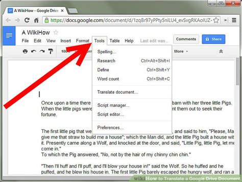 how to translate document in google docs